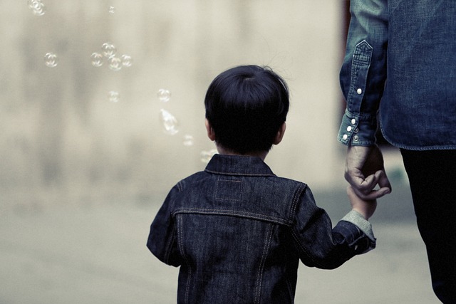 boy holding fathers' hand